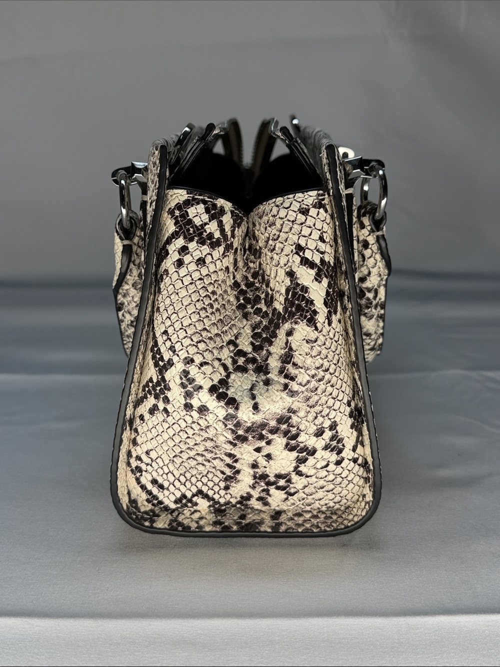 Michael Kors Black and White Snake-Print Satchel - Picture 3 of 11